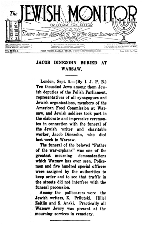 The Jewish Monitor Jacob Dinezon Obituary