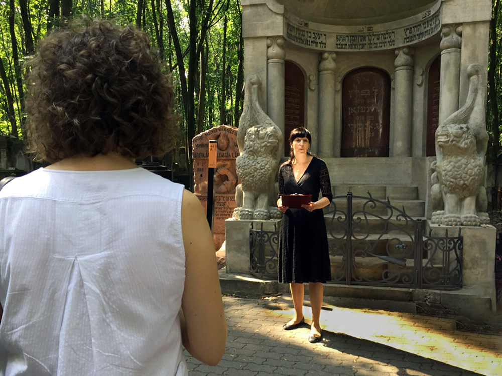 Agnieszka Zolkiewska in front of Mausoleum of the Three Writers