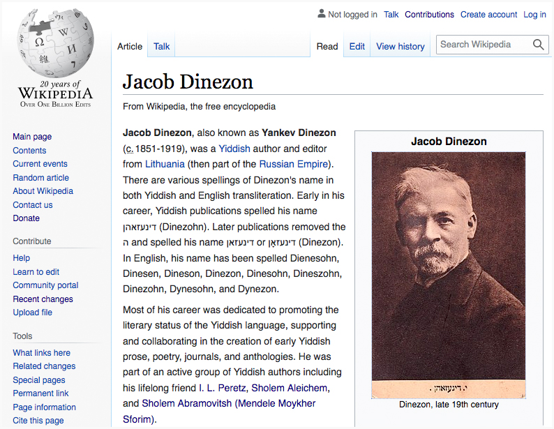 Jacob Dinezon Wikipedia Page